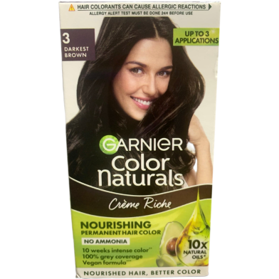 Garnier Color Naturals Creme Riche Nourishing Permanent Hair Color - 3 Darkest Brown 35ml 30g
