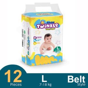 Savlon Twinkle Belt System Baby Diaper (7-18 kg) (12 Pcs) - HP25