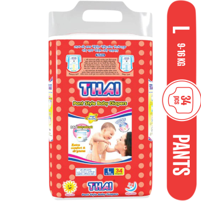 Thai Pant System Baby Diapers L Size (9-16kg) 34pcs